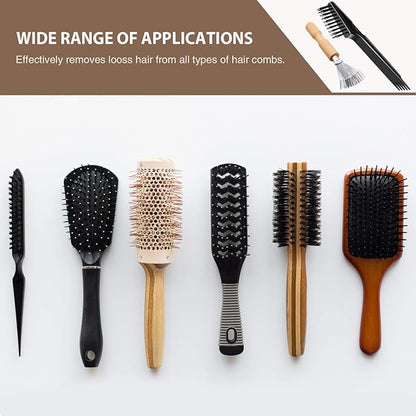Boao 2 Pieces Hair Brush Cleaning Tool Comb Cleaner Brush Mini Comb Cleaning Hair Remover Tool for Removing Dust Home and Salon Use (Black Color,Wooden Handle Rake)