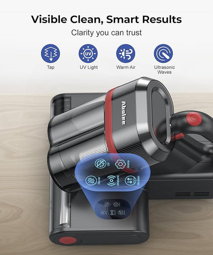 Abolee Bed Vacuum Cleaner, 6-in-1 Mattress Vacuum Cleaner Bed Vacuum Cleaner with UV-C Light & 15kPa Suction, Powerful Double-Cup Handheld Vacuum, Corded Handheld Vacuum for Dust, Silver-Gray