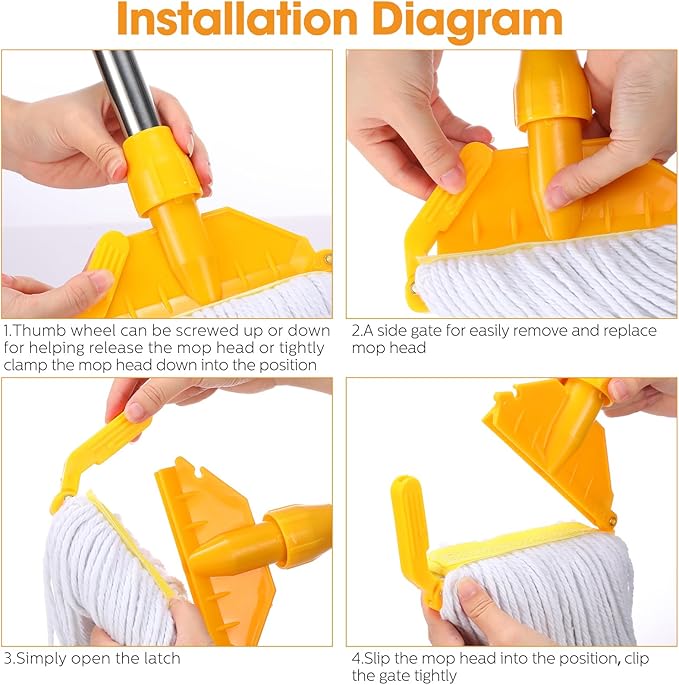 Eccliy 6 Pack Mop Heads Replacement Commercial Industrial Mop Heads Heavy Loop End Cotton String Heavy Duty Refills Wet Washable Refills for Home General Floor Cleaning (White,Yellow)