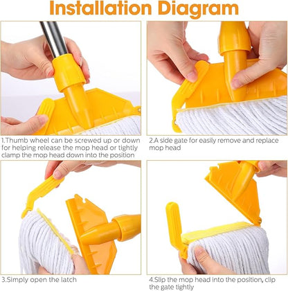 Eccliy 6 Pack Mop Heads Replacement Commercial Industrial Mop Heads Heavy Loop End Cotton String Heavy Duty Refills Wet Washable Refills for Home General Floor Cleaning (White,Yellow)