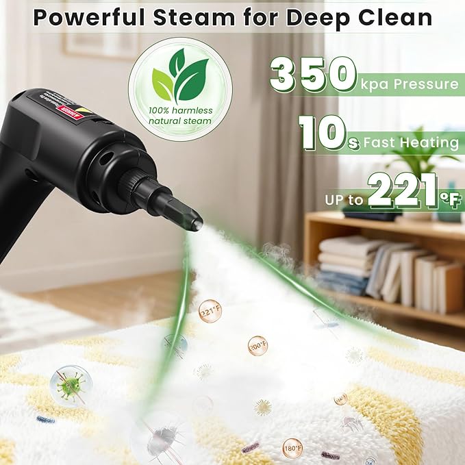 Handheld Steam Cleaner for Home, 2500W High Pressure Steam Cleaner for Car Detailing, 3 Steam Levels, 1600Ml Tank, High Heat Steamer for Bed Bugs, Couch, Furniture, Kitchen, Bathroom, Floors