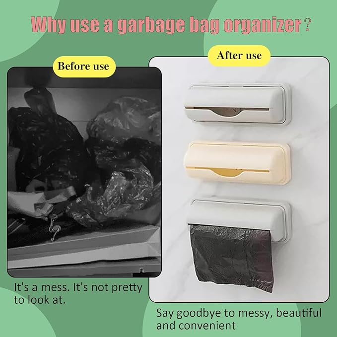 2 PCS Trash Bag Dispenser Roll Holder Bottom of Can, Adhesive Wall Mount Kitchen Garbage Bag Organizer and Storage Under Sink Inside Trashcan Cabinet for Home Bathroom (Beige)