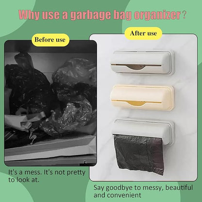 2 PCS Trash Bag Dispenser Roll Holder Bottom of Can, Adhesive Wall Mount Kitchen Garbage Bag Organizer and Storage Under Sink Inside Trashcan Cabinet for Home Bathroom (Beige)