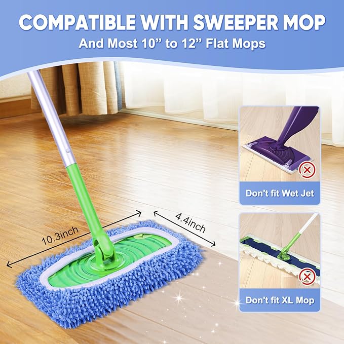 6-Pack Reusable Microfiber Mop Pads Compatible with Swiffer Sweeper, Dry & Wet Sweeping Cloths - Washable Wet Pads Refill for Multi-Surface/Hardwood Floor Cleaning -Blue