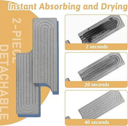 Diatomite Sink Faucet Splash Guard U Shape, 24" Large Stone Sink Tray, Modern Faucet Handle Drip Catcher Stone, Durable Faucet Draining Mat Protector for Kitchen Bathroom Island Counter, Light Grey