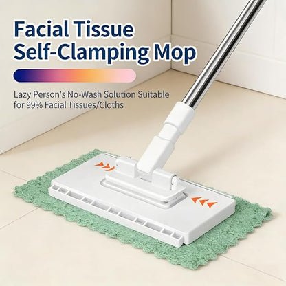 Snap Grip Mini Mop - Zero Touch No Wash Lazy Mop, Compatible with Swiffer & Face Towels, Adjustable for Wet/Dry Floors, Tile, Hardwood, Corners (5 Reusable Cloths)