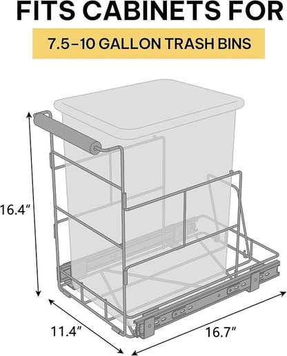 Bulado Pull Out Trash Can Under Cabinet, Under Sink Trash Can Kit with Side Bag Holder, Cabinet Pull Out Organizer for 7.5-10 Gallon Bin, Easy Installation, Bin Not Included