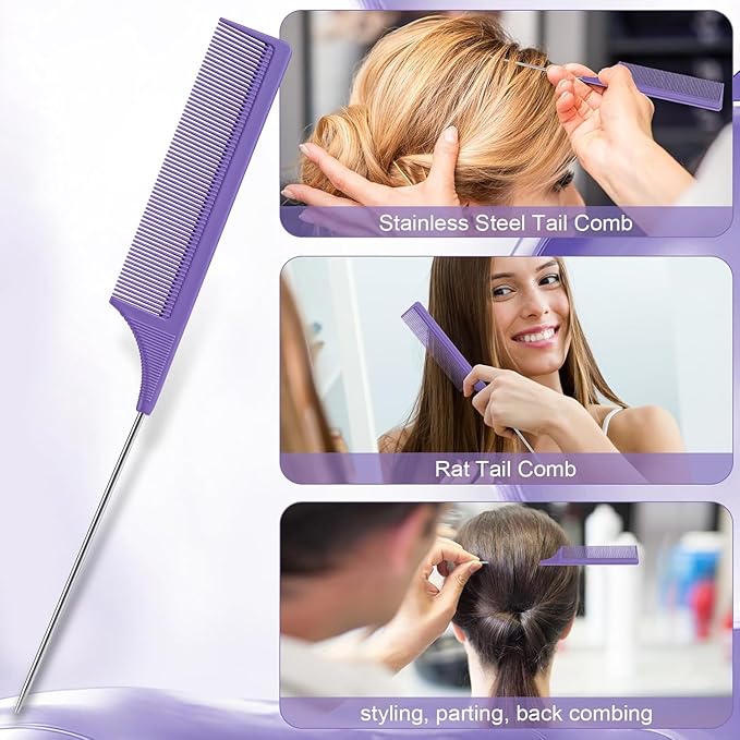 Hair Brush Set with Continuous Spray Bottle，Slick Back Hair Brush Back Brushing, Combing, Slicking Hair (Purple)