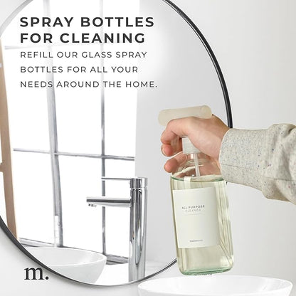 MaisoNovo Glass Spray Bottles 16 Oz Pack of 2 - Clear Spray Bottles for Cleaning Solutions with Fortified Glass & Fine Mist - Ideal for Cleaning, Disinfecting, Home, Office & Commercial Use - 16 Label