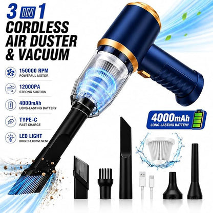 Car Vacuum Cleaner Cordless, 120W high Power Portable Mini Vacuum with 12000Pa Hand Held Vacuum Strong Suction, Electric Compressed Air Duster Blower for Car, Desk, Keyboard, Home