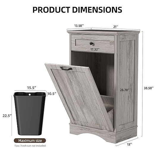 AHB 13 Gallons Tilt Out Trash Cabinet Hidden Trash Can Cabinet Freestanding Garbage Recycling Cabinet with Hideaway Drawer Pet Proof Trash Bin for Kitchen Living Room, Grey