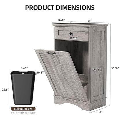 AHB 13 Gallons Tilt Out Trash Cabinet Hidden Trash Can Cabinet Freestanding Garbage Recycling Cabinet with Hideaway Drawer Pet Proof Trash Bin for Kitchen Living Room, Grey