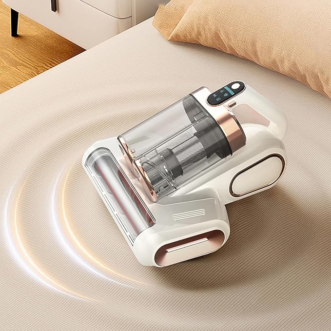 Cordless Double-Cup Mattress Cleaner, 18Kpa Suction 253.7nm UV-C Light & 80000Rpm Rotation Ultrasonic Tech, Portable Handheld Vacuum for Bed/Fabric Sofa/Carpet Cleaning(White)