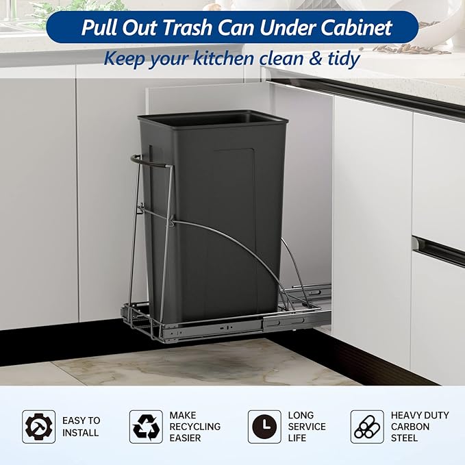 Insputer Pull Out Trash Can Under Cabinet, Requires 13" W X 18" D Cabinet, Under Sink Trash Can Kit, Slide Out Garbage for Kitchen(Not Included Can)