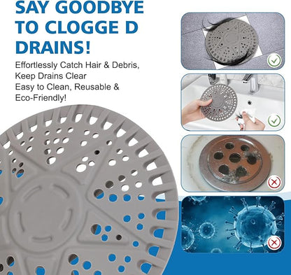 ZOOY Shower Drain Hair Catcher, 2 Pack 5.5 Inch Large Silicone Drain Cover, Rubber Hair Drain Catcher, Anti-Clog Hair Trap Strainer Protector for Shower, Bathroom, Bathtub, Tub Sink(New Gery)