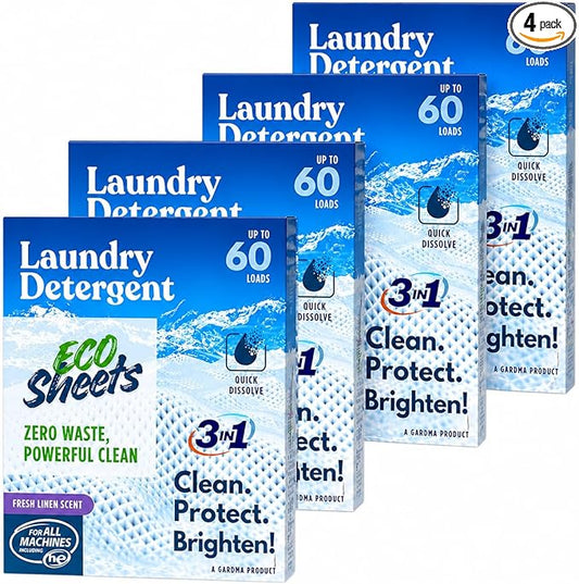 Laundry Detergent Sheets – 240 Eco Laundry Sheets Detergent, Travel Laundry Soap Sheets, Washer Sheets Detergent, Ultra Concentrated, Plastic-Free, Fresh Clean, 180 Sheets