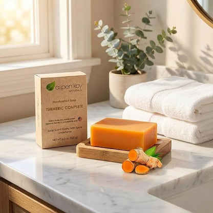 Turmeric Soap Bar for Face & Body – Handmade with Organic Shea Butter, Chamomile, Calendula – Gentle, Non-Drying Natural Face Wash for Sensitive Skin, All Skin Types, Made in USA 4.5 oz