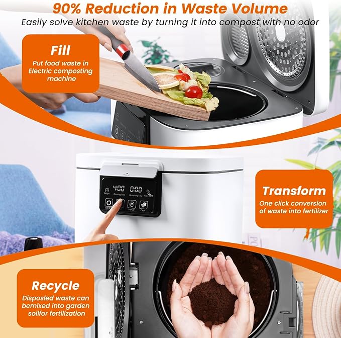 Electric Kitchen Composter, Indoor Smart Countertop Compost Bucket, Convert Food Waste and Residue into Compost