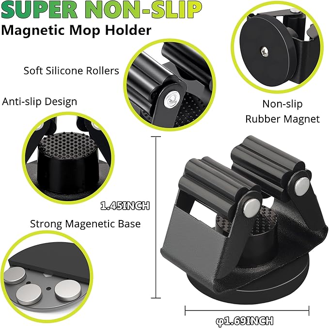 ULIBERMAGNET Magnetic Mop Broom Holder,Strong Magnetic Storage Hooks,Heavy Duty Magnetic Garage Storage Tool Organizer for Garage,Kitchen,Laundry,Garden