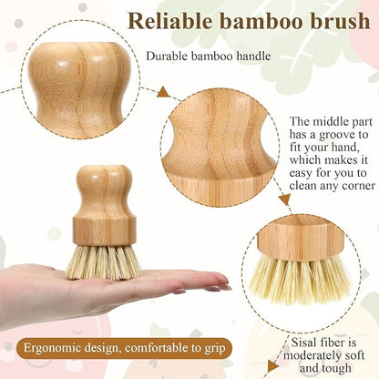 12 Pack Bamboo Dish Scrub Brushes Wooden Scrubbers Set Kitchen Palm Pot Brush Natural Bristle Dish Dishwashing Scrubber for Cleaning Vegetables Pots Pans Sinks Woks