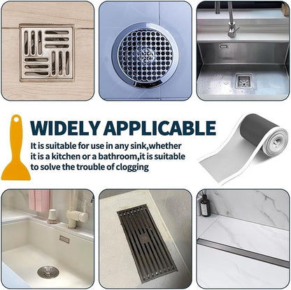 4.7 Inch x 33 FT Disposable Shower Drain Screen Self-Adhesive Stickers, with Cleaning Shovel, Showers Drain Hair Catcher, Shower Drain Mesh Stickers for Bathroom Kitchen Sink