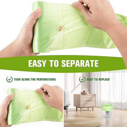 Rishipahu Small Trash Bags 4-6 Gallon Biodegradable, 110 Count Small Garbage Bags, Unscented & Leakage-Proof, Easy Tearing Bathroom Trash Bags for Bathroom, Office, Bedroom, Kitchen, Green