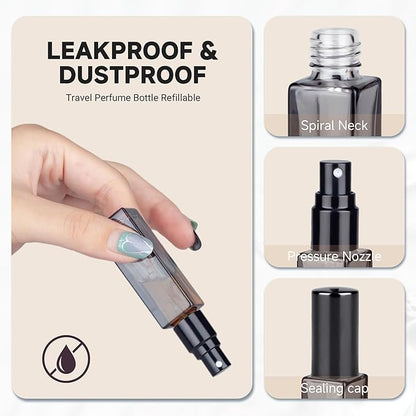Perfume Refill Bottle, Mini Leak-proof Portable Perfume Travel Refillable Dispenser, 5pcs 10ml Empty Atomizer Sprayer, Pocket Glass Bottle with Funnel and Pipette for Cologne (Dark Gray)