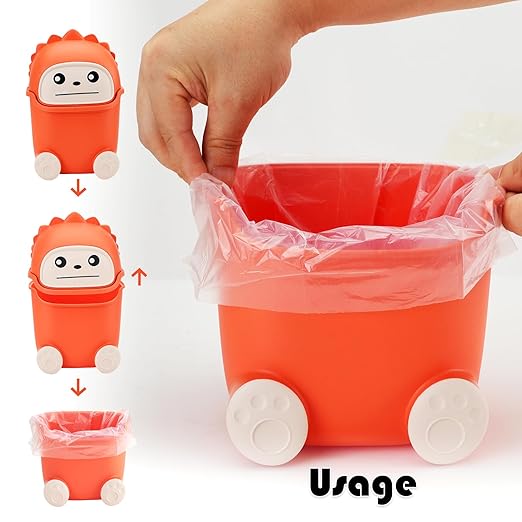 Mini Trash Can with Flip Lid, Cute Monster Desk Trash Garbage Can with 100 Trash Bags, Tiny Wastebasket Trash Can for Car, Home, Office, Kitchen, Tabletop, Bedroom, Bathroom (Orange)