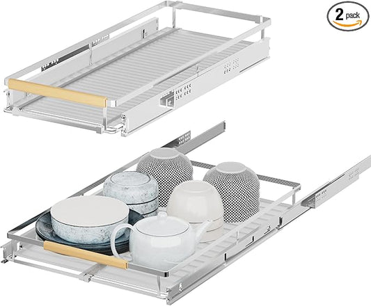 iPEGTOP 2 Pack Pull Out Cabinet Drawer Shelf Organizer, Extendable Sliding Slide Out Pantry Shelves Storage Heavy Duty for Kitchen Cabinets Under Sink, Adjustable Width 12.1~18.4" W x 22.4" D