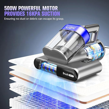 Mattress Vacuum Cleaner,Bed Vacuum Cleaner with UV-C Light,16Kpa,140°F Heat,Ultrasonic,Anion,Handheld Vacuums for Bed,Sofa,Couch,Crib(Corded, Blue Black)