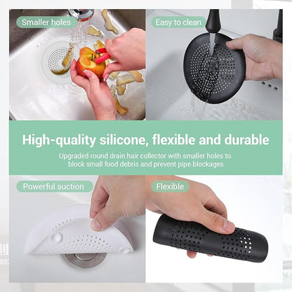 4Pcs Silicone Drain Covers Round Hair Drain Catcher with Suction Cup Shower Drain Hair Catcher Hair Stopper Shower Drain Covers for Shower Drains Bathroom Kitchen Bathtub Sink Easy to Install andClean