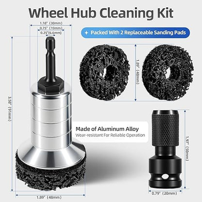 BURMONG Wheel Hub Cleaning Tool with Dual-Head Adapter, Brake Hub Cleaning Kit Includes 13 Pads for Rust Removal & Polishing, Wheel Stud Cleaner Compatible with Power Drill & 1/2" Impact Wrenches (13)