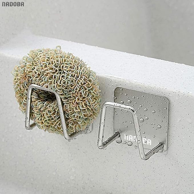 2 Pcs Stainless Steel Sponge Holder for Kitchen Sink - Scrub Holder for Kitchen Sink Sponge Holder Dish Scrubber Holder Kitchen Sponge Holder for Sink - Adhesive Sponge Holder for Kitchen Sink