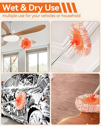 68" Car Wash Brush with Long Handle, 2 in 1 Car Wash Brush Kit, Chenille Microfiber Car Wash Mop with Replacement Head, Car Washing Kit for Cars RV Truck Exterior