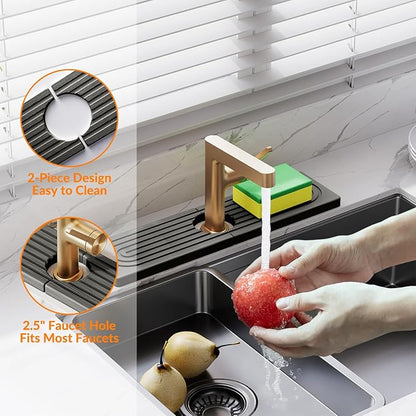 15.7 Inch Stone Faucet Mat for Kitchen Sink Splash Guard, Diatomite Sink Protectors for Kitchen Sinks Behind Faucet, Quick Dry Water Absorbing Stone Tray , Drip Catcher (Dark Gray, 15.7" x 3.9")