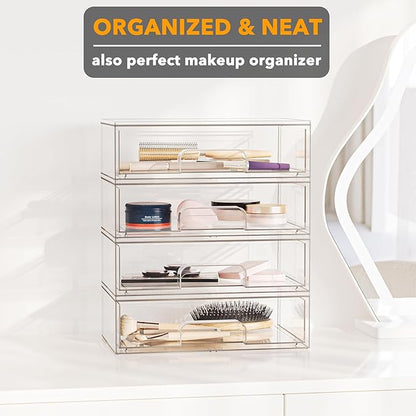 SpaceAid Bottle Storage Organizer Baby - Acrylic Bottles Station Organizer Container, Stackable Clear Drawers for Countertop, Vanity, Bathroom, Cabinet, Pantry Organization, 4 Pack, 4L, 13.7"H