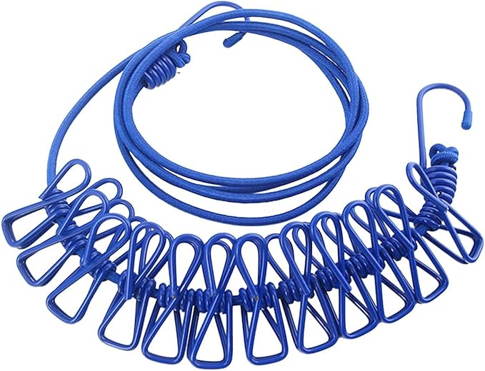 ALINNA Retractable Portable Clothesline, Travel Clothesline with 12 Clothespins for Indoor Laundry Drying, Outdoor Camping Accessories (Blue)