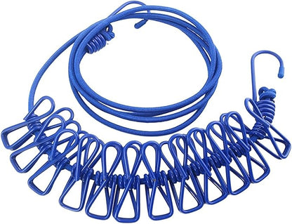 ALINNA Retractable Portable Clothesline, Travel Clothesline with 12 Clothespins for Indoor Laundry Drying, Outdoor Camping Accessories (Blue)