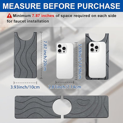 2 Pcs Faucet Mat for Kitchen Sink 15.74”×3.94” Diatomite Quick Dry Sink Splash Guard Absorbent Kitchen Stone Sink Tray Faucet Splash Guard for Bathroom Counter