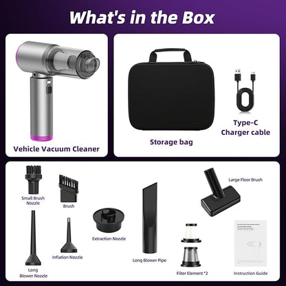 Mini Vacuum Cleaner, 2 in 1 25000PA Brushless Car Vacuum &250000RPM Air Duster 9000mAh Battery Air Blower Wireless Handheld Vacuum for Car,Office and Home