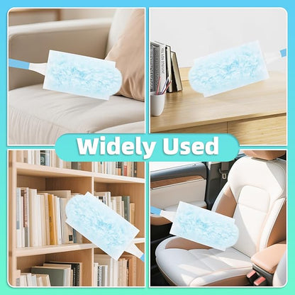 30 Count Light Blue Duster Refills Compatible with Swiffer Handle, 360° Multi-Surface Duster Refills with 1 Handle, 5X Microfibers Disposable Dusters for Home, Office Cleaning