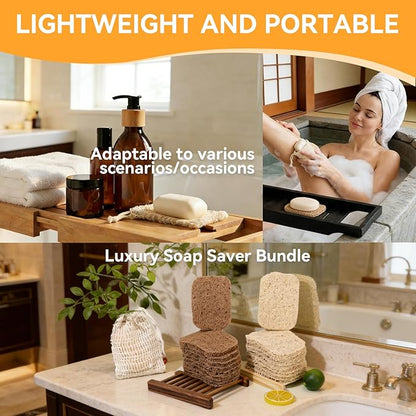 90 Pcs Soap Saver Set with Wooden Dish, Exfoliating Bag, Bar Soap Holder Mesh Bag, Saver Pads Bulk with Self-Drain, Soap Supplies for Bathrooms, Kitchens, Dining Rooms, Homes, and Kitchens