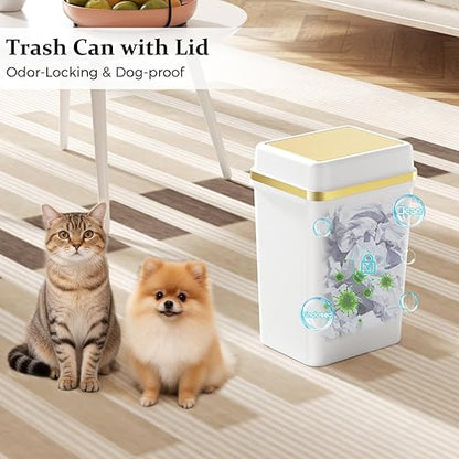 Bathroom Trash Can with Lid 4 Gallon White Trash Can with Press Top Lid Bedroom Trash Can Small Garbage Can with 150 Counts Trash Bags for Small Bathroom Bedroom Office