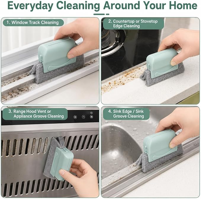 Magic Window Track Cleaner, Handheld Deep Cleaning Brush Set for Window Slides, Tile Grout, Shutter Slats, Car AC Vents & Narrow Gaps (3PC Multi-Tool Kit)