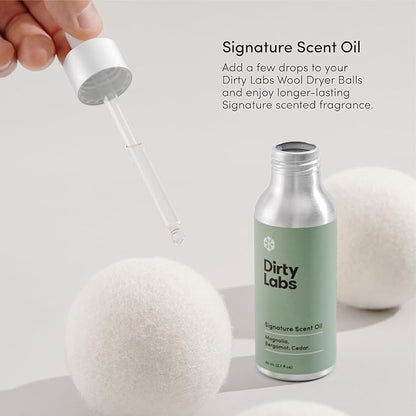 Dirty Labs | Signature Scent | Laundry Fragrance Oil and Glass Dropper | 80mL (2.7 fl oz) | Magnolia, Bergamot, and Cedar Blend | Laundry Scent Booster | Pairs with Dryer Balls | Hypoallergenic