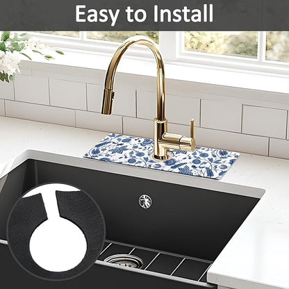 15" X 5.5" Kitchen Sink Splash Guard Faucet Mat Floral Super Absorbent Fast Drying Faucet Guard & Draining Mat Sink Splash Guard Behind Faucet for Kitchen, Bathroom