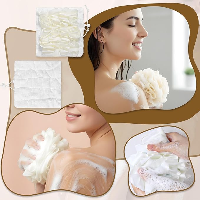 Ouligay 2 PCS Soap Bar Loofah 2 in 1loofah Washcloth Combo Soap Loofah Pouch with Drawstring Exfoliating Bath Sponges Soap Saver for Cleansing and Smoothing Skin