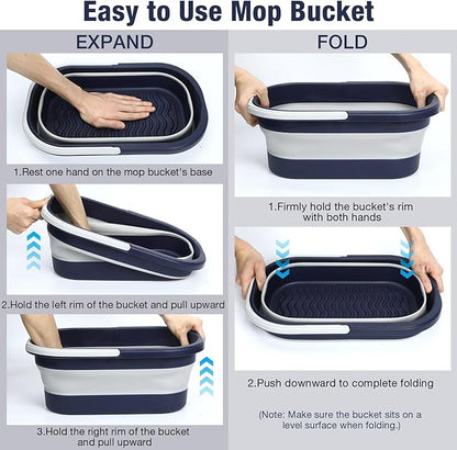 Collapsible Mop Bucket with Handle Portable Silicone Square Wash Bucket for Car Washing Laundry Storage Cleaning Camping Fishing,Space-Saving Plastic Bucket Single Pack