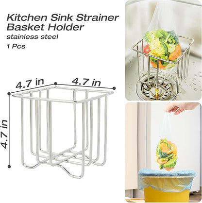 Kitchen Sink Strainer with Sink Basket Holder and 200 Strainer Net Bags,Food Catcher with Drain Filter Mesh Bag,Meshmate Waste Rack Trash Catcher for Leftovers.