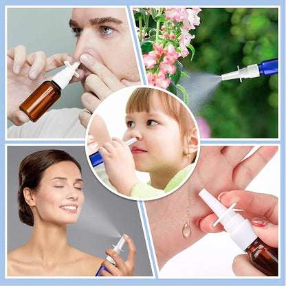 10 Pcs Nasal Spray Bottle, 10ML/0.35OZ Glass Brown and Bule Nasal Spray Bottles Empty Refillable with 2 Funnels and 2 Labels